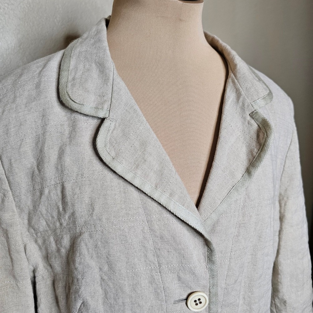 Rene Lezard Tan 100% Linen Quilted Blazer‎ Jacket Made in Germany Size 44 - Picture 2 of 13